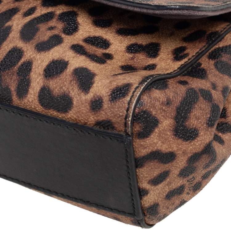 Pre Owned Dolce & Gabbana Black/Brown Leopard Print Coated Canvas And Leather Medium Miss Sicily Top Handle Bag