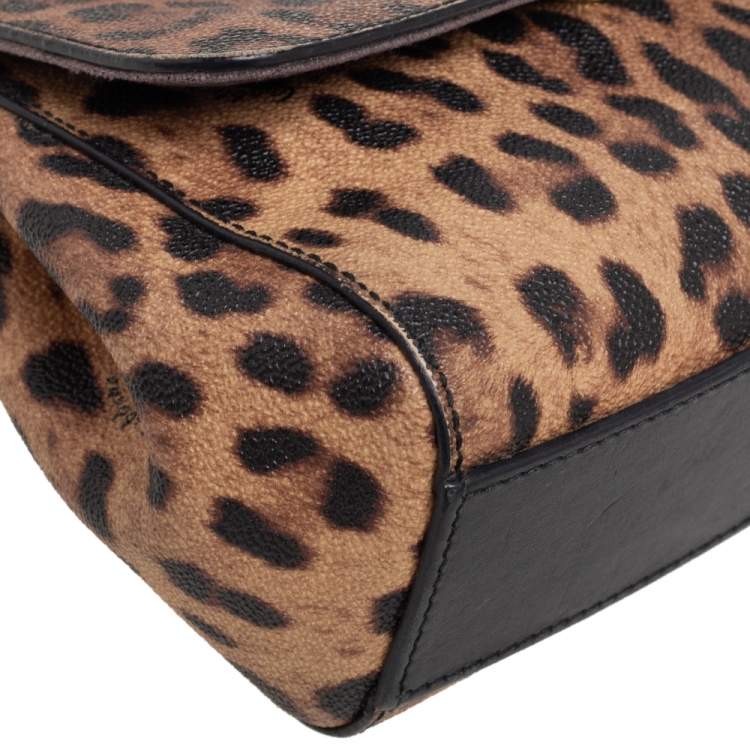 Pre Owned Dolce & Gabbana Black/Brown Leopard Print Coated Canvas And Leather Medium Miss Sicily Top Handle Bag