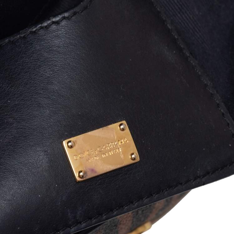 Pre Owned Dolce & Gabbana Black/Brown Leopard Print Coated Canvas And Leather Medium Miss Sicily Top Handle Bag