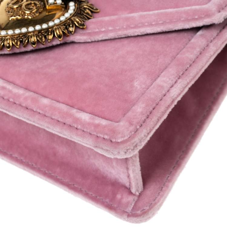 Pre Owned Dolce & Gabbana Pink Velvet Small Devotion Top Handle Bag