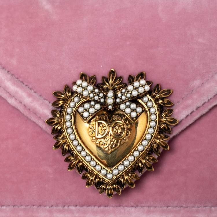 Pre Owned Dolce & Gabbana Pink Velvet Small Devotion Top Handle Bag