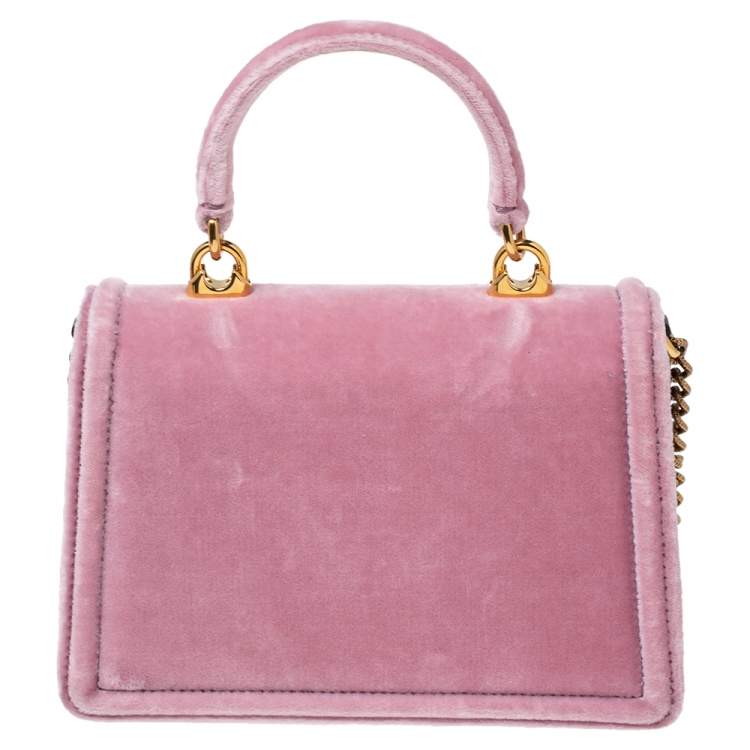 Pre Owned Dolce & Gabbana Pink Velvet Small Devotion Top Handle Bag