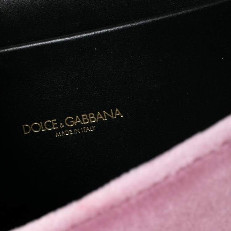 Pre Owned Dolce & Gabbana Pink Velvet Small Devotion Top Handle Bag