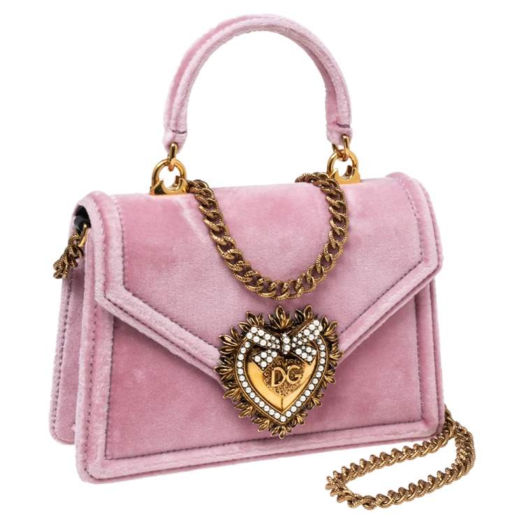 Pre Owned Dolce & Gabbana Pink Velvet Small Devotion Top Handle Bag