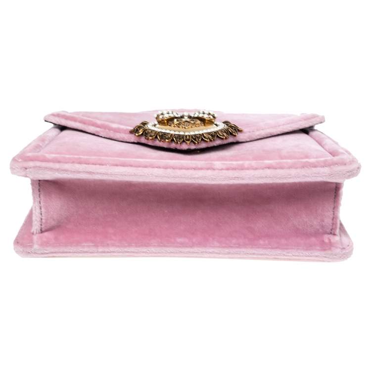 Pre Owned Dolce & Gabbana Pink Velvet Small Devotion Top Handle Bag