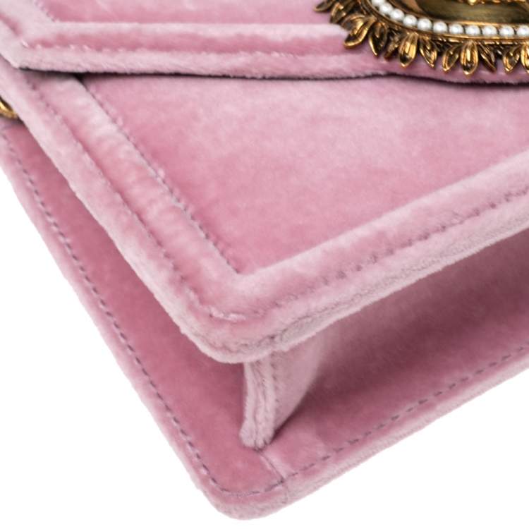 Pre Owned Dolce & Gabbana Pink Velvet Small Devotion Top Handle Bag
