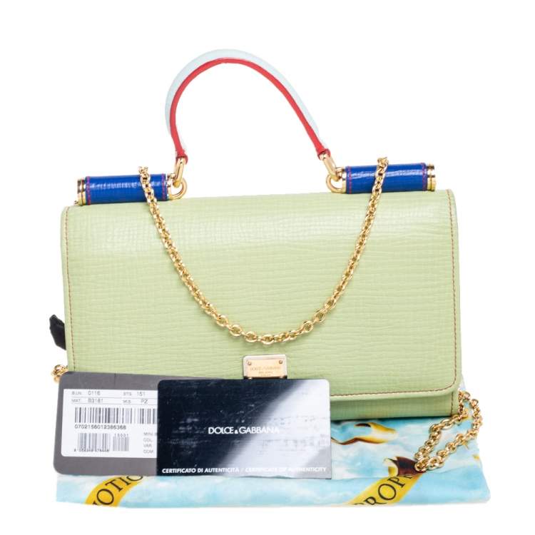 Pre Owned Dolce & Gabbana Green Leather Miss Sicily Von Wallet on Chain