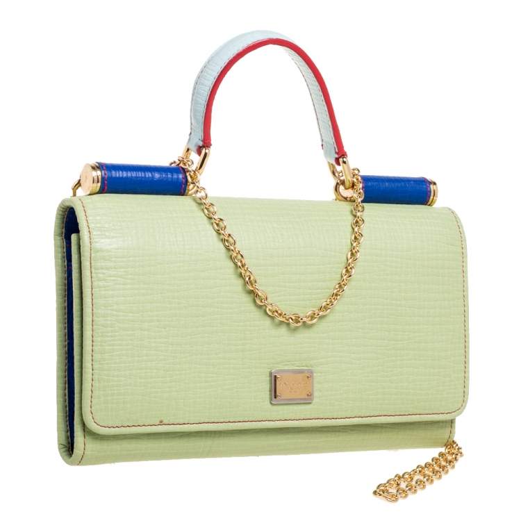 Pre Owned Dolce & Gabbana Green Leather Miss Sicily Von Wallet on Chain