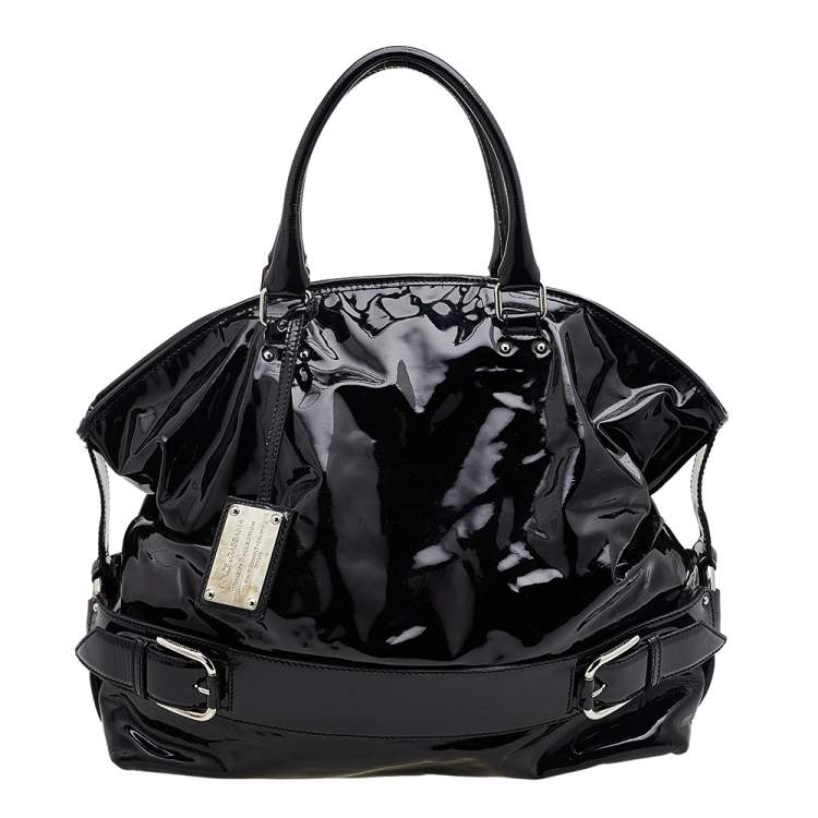 Pre Owned Dolce & Gabbana Black Patent Leather Miss Loop Satchel