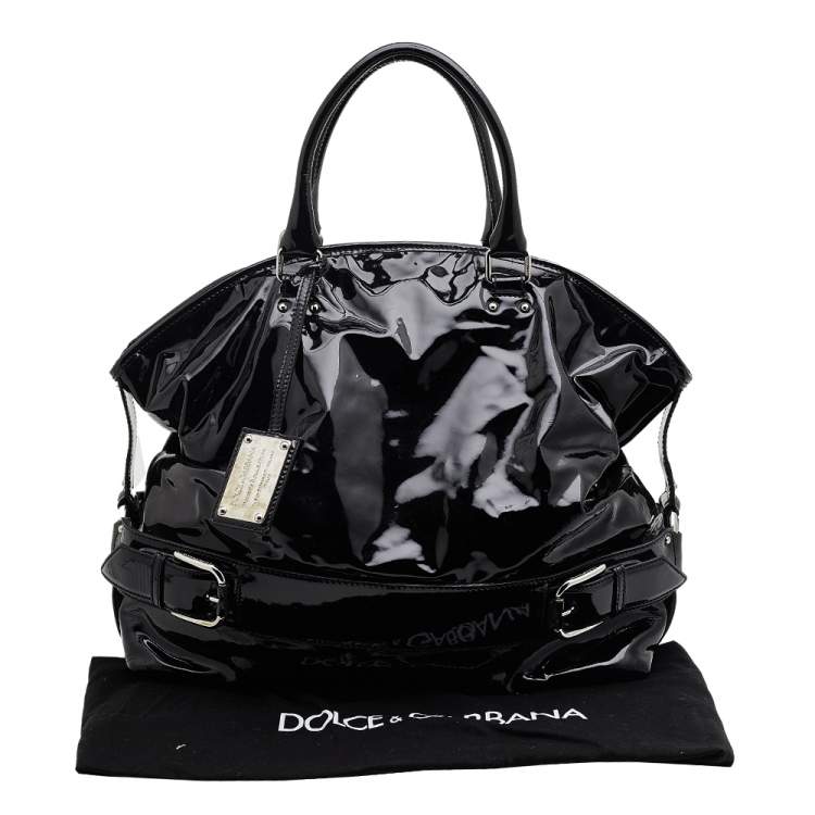 Pre Owned Dolce & Gabbana Black Patent Leather Miss Loop Satchel