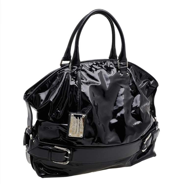 Pre Owned Dolce & Gabbana Black Patent Leather Miss Loop Satchel