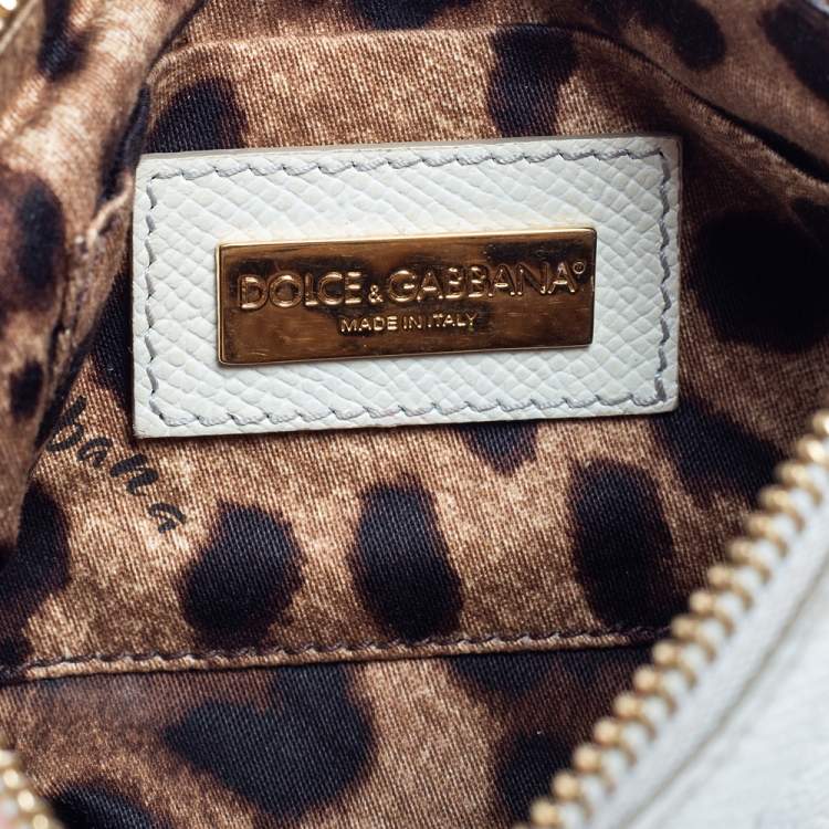 Pre Owned Dolce & Gabbana White Leather Chain Pouch