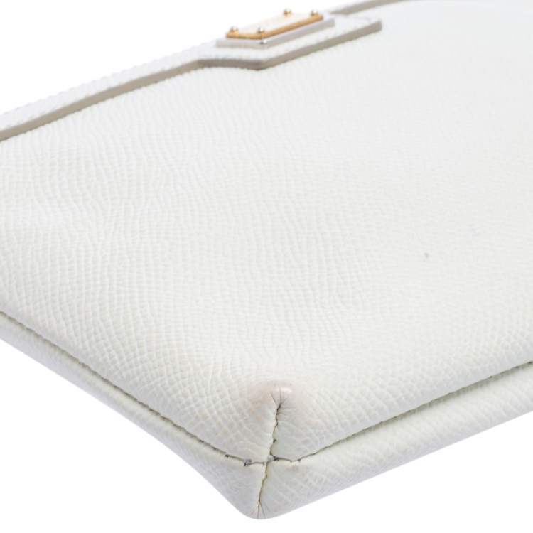 Pre Owned Dolce & Gabbana White Leather Chain Pouch