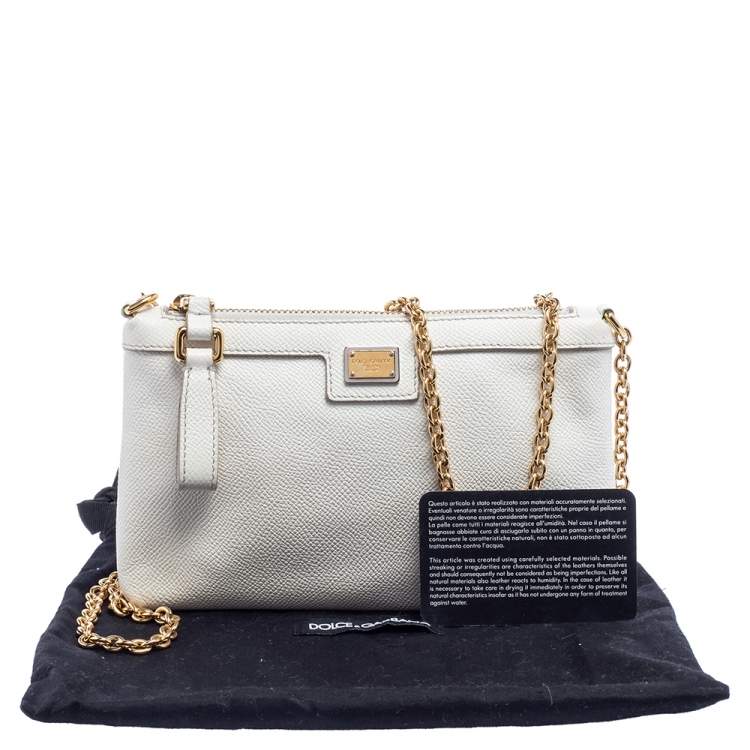Pre Owned Dolce & Gabbana White Leather Chain Pouch