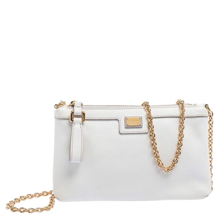 Pre Owned Dolce & Gabbana White Leather Chain Pouch