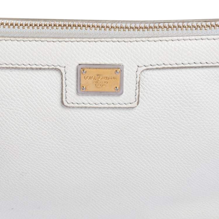 Pre Owned Dolce & Gabbana White Leather Chain Pouch