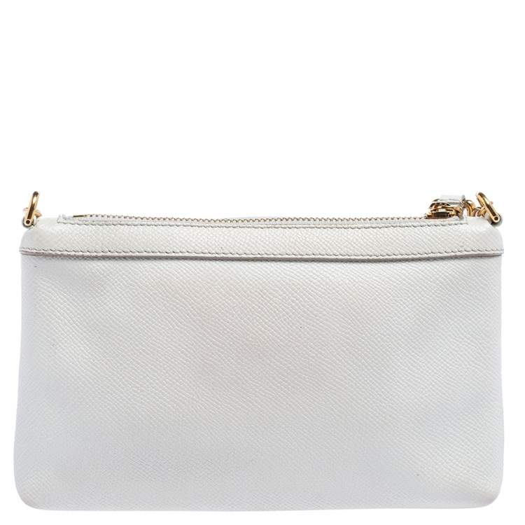 Pre Owned Dolce & Gabbana White Leather Chain Pouch