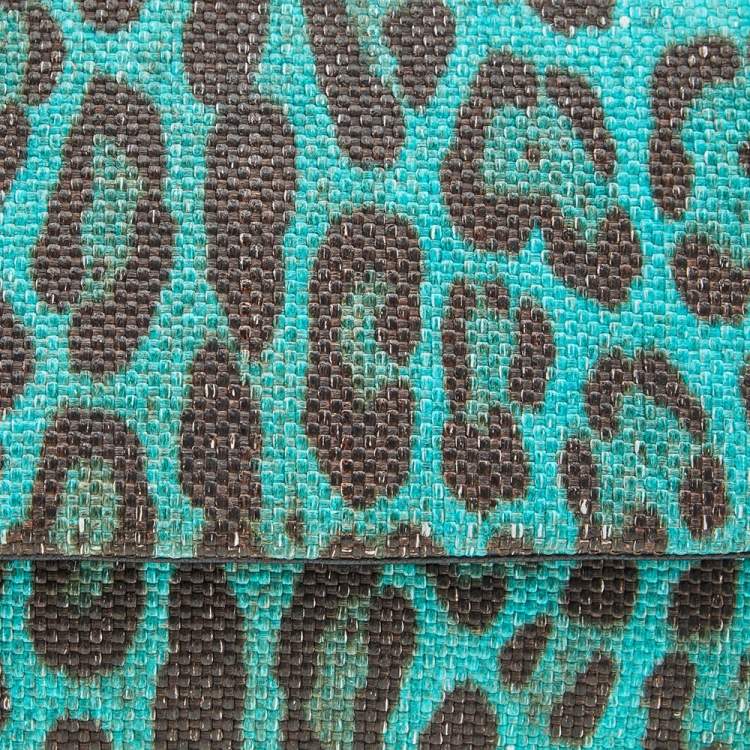 Pre Owned Dolce & Gabbana Blue/Brown Leopard Print Raffia Large Miss Sicily Top Handle Bag