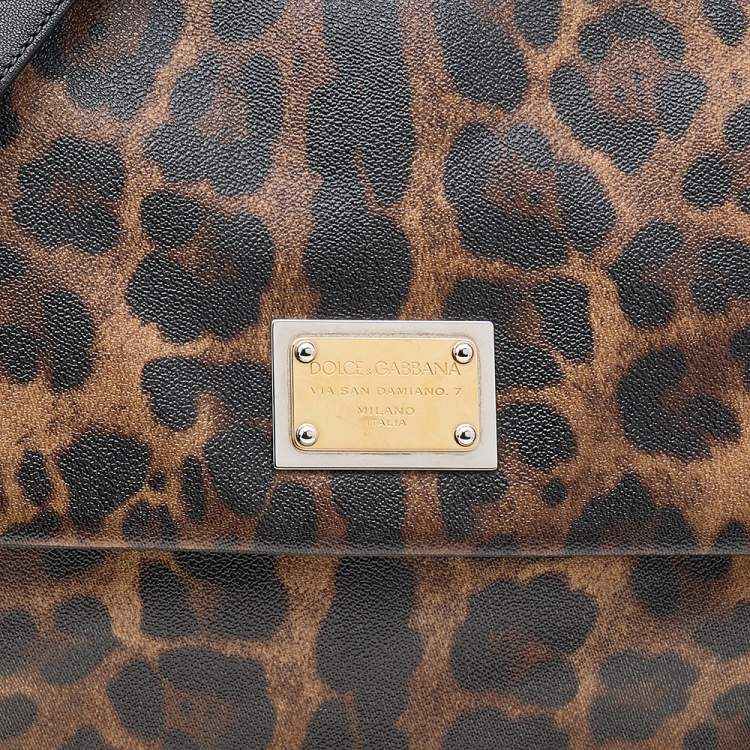 Pre Owned Dolce & Gabbana Black/Brown Leopard Print Coated Canvas Large Miss Sicily Top Handle Bag