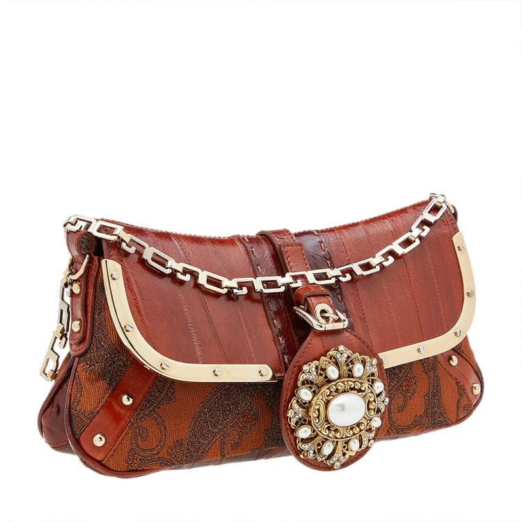 Pre Owned Dolce & Gabbana Multicolor Eel Leather And Brocade Fabric Shoulder Bag