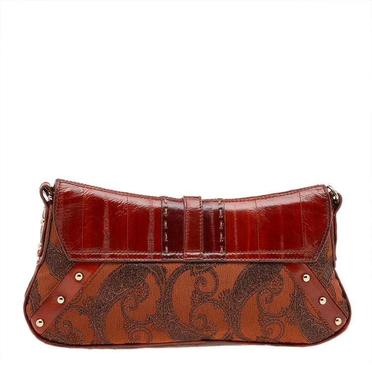 Pre Owned Dolce & Gabbana Multicolor Eel Leather And Brocade Fabric Shoulder Bag