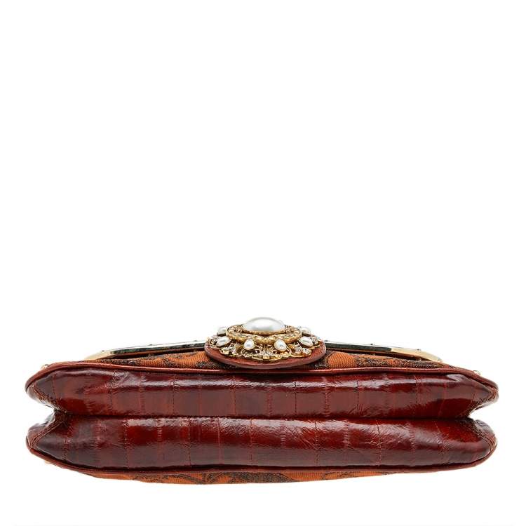 Pre Owned Dolce & Gabbana Multicolor Eel Leather And Brocade Fabric Shoulder Bag