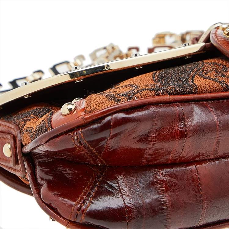 Pre Owned Dolce & Gabbana Multicolor Eel Leather And Brocade Fabric Shoulder Bag