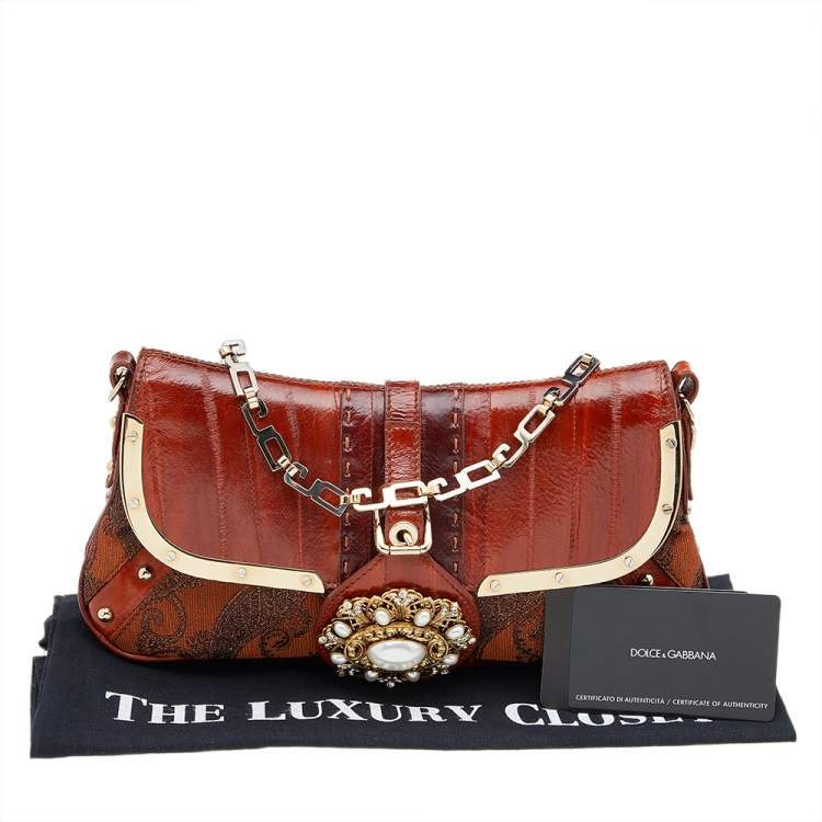 Pre Owned Dolce & Gabbana Multicolor Eel Leather And Brocade Fabric Shoulder Bag