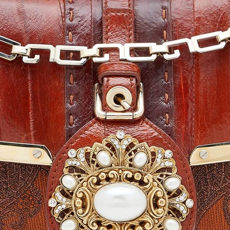 Pre Owned Dolce & Gabbana Multicolor Eel Leather And Brocade Fabric Shoulder Bag