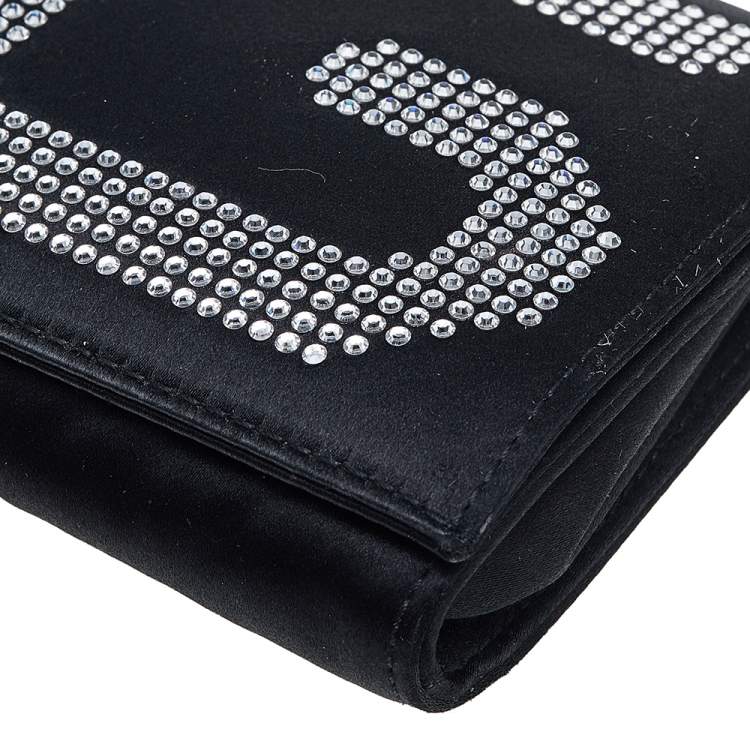 Pre Owned Dolce & Gabbana Black Satin Crystal Embellished Flap Chain Clutch
