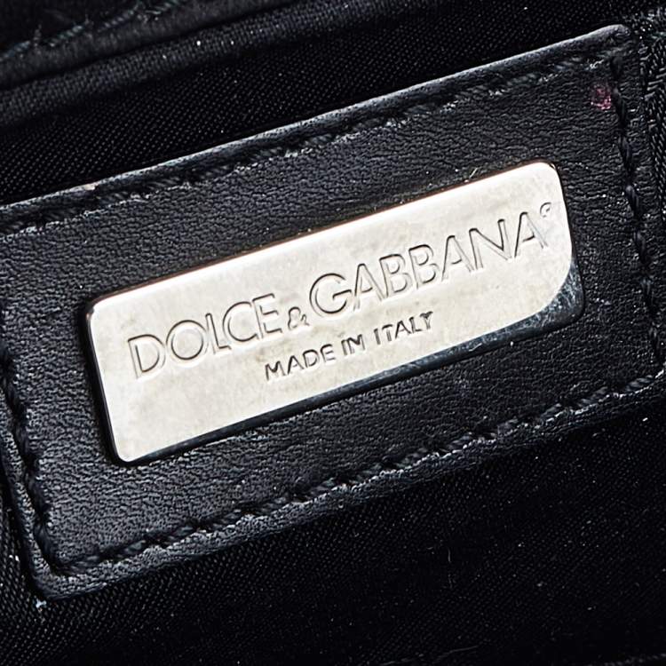 Pre Owned Dolce & Gabbana Black Satin Crystal Embellished Flap Chain Clutch