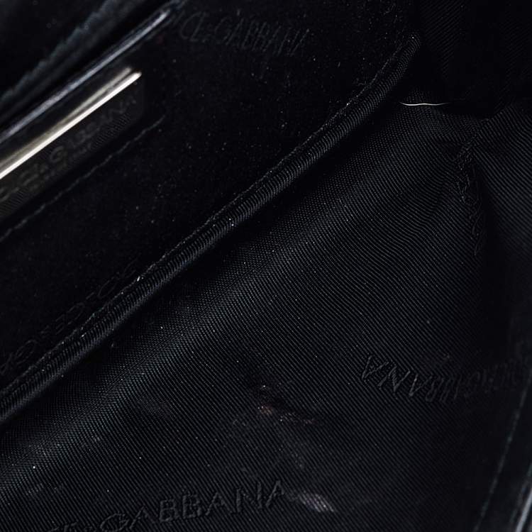 Pre Owned Dolce & Gabbana Black Satin Crystal Embellished Flap Chain Clutch