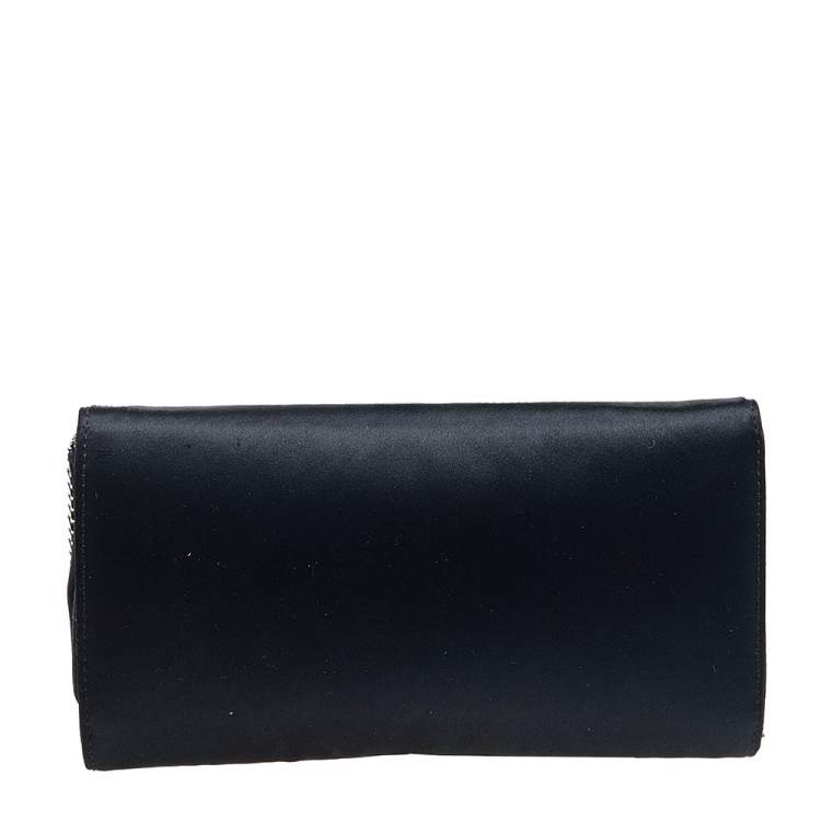 Pre Owned Dolce & Gabbana Black Satin Crystal Embellished Flap Chain Clutch