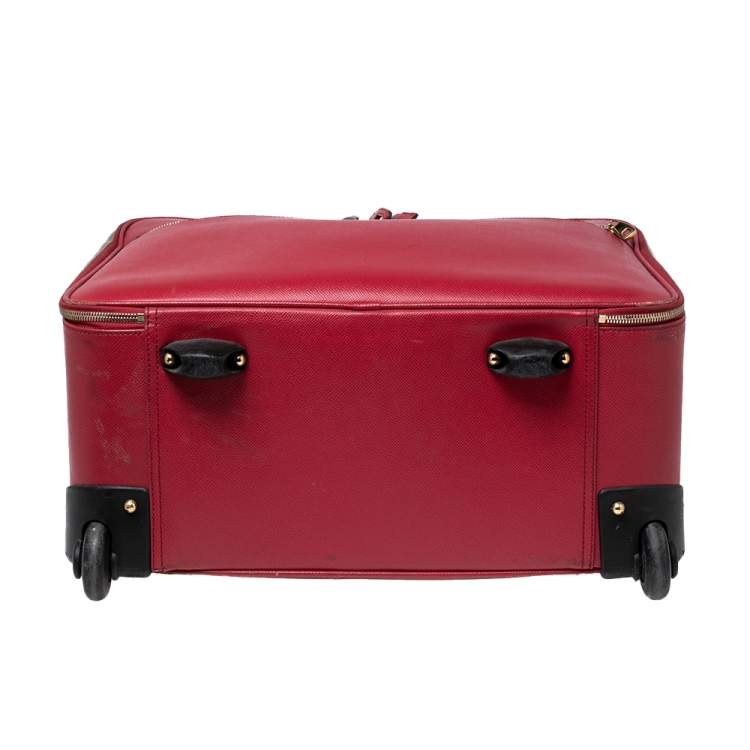 Pre Owned Dolce & Gabbana Red Leather Two Wheeled Cabin Luggage 