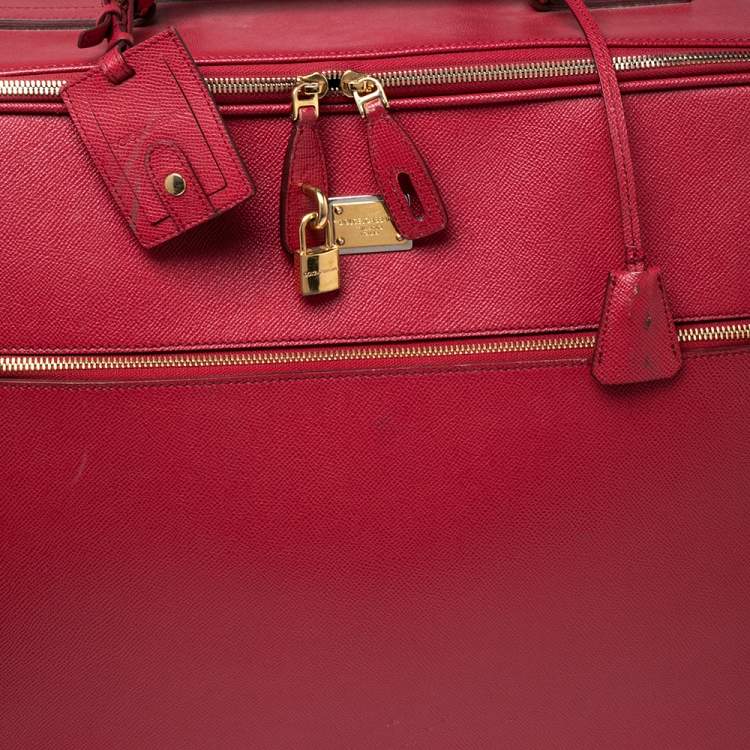 Pre Owned Dolce & Gabbana Red Leather Two Wheeled Cabin Luggage 