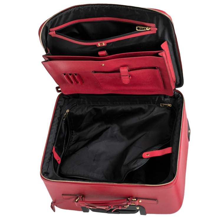 Pre Owned Dolce & Gabbana Red Leather Two Wheeled Cabin Luggage 
