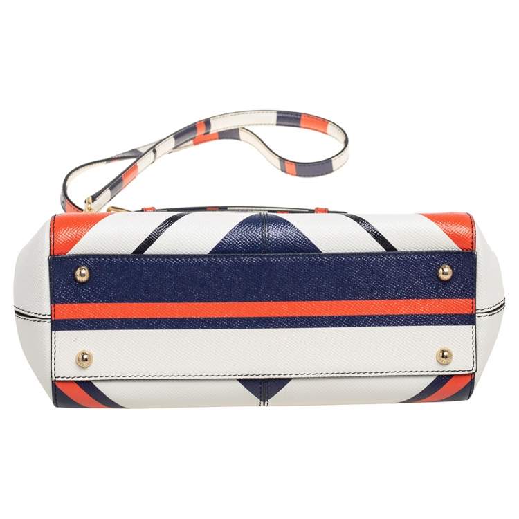 Pre Owned Dolce & Gabbana Multicolor Striped Leather Medium Miss Sicily Top Handle Bag