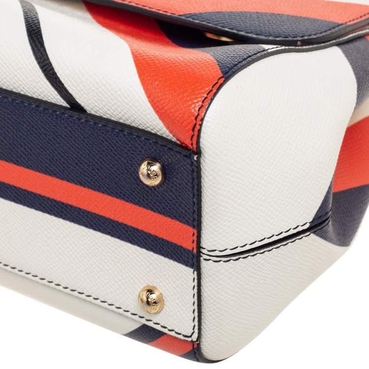 Pre Owned Dolce & Gabbana Multicolor Striped Leather Medium Miss Sicily Top Handle Bag