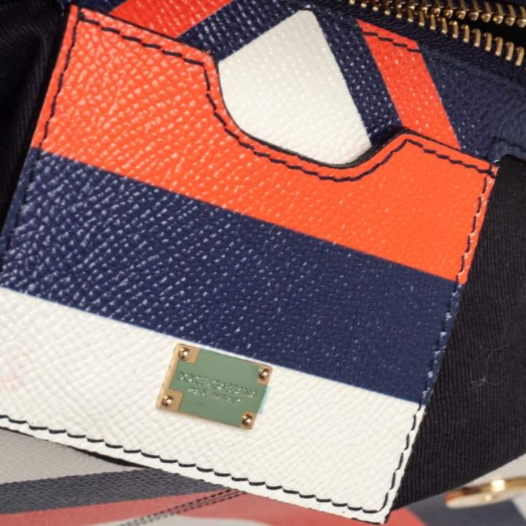 Pre Owned Dolce & Gabbana Multicolor Striped Leather Medium Miss Sicily Top Handle Bag