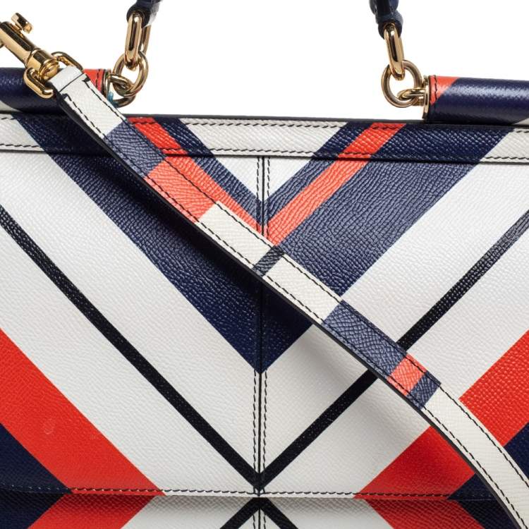 Pre Owned Dolce & Gabbana Multicolor Striped Leather Medium Miss Sicily Top Handle Bag