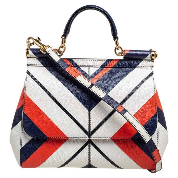Pre Owned Dolce & Gabbana Multicolor Striped Leather Medium Miss Sicily Top Handle Bag