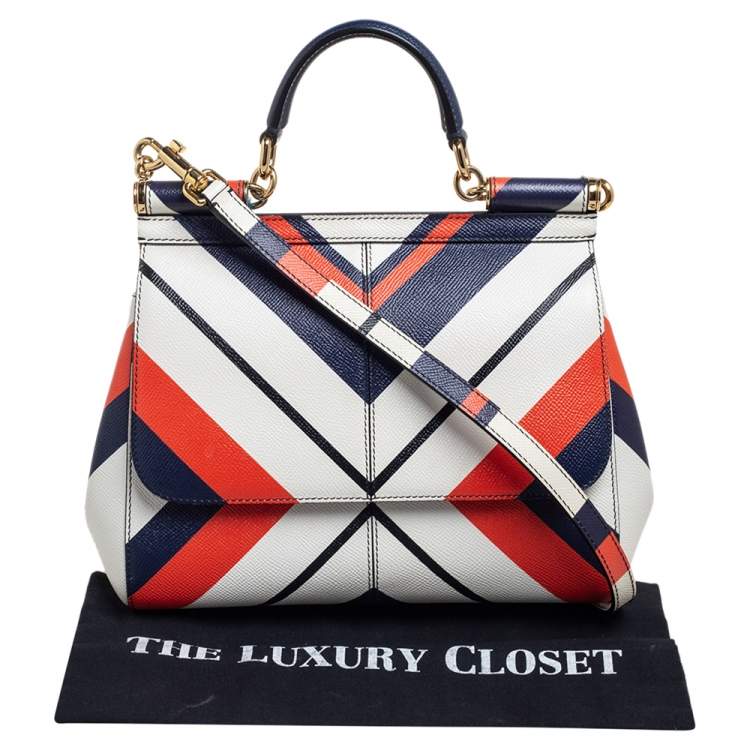 Pre Owned Dolce & Gabbana Multicolor Striped Leather Medium Miss Sicily Top Handle Bag