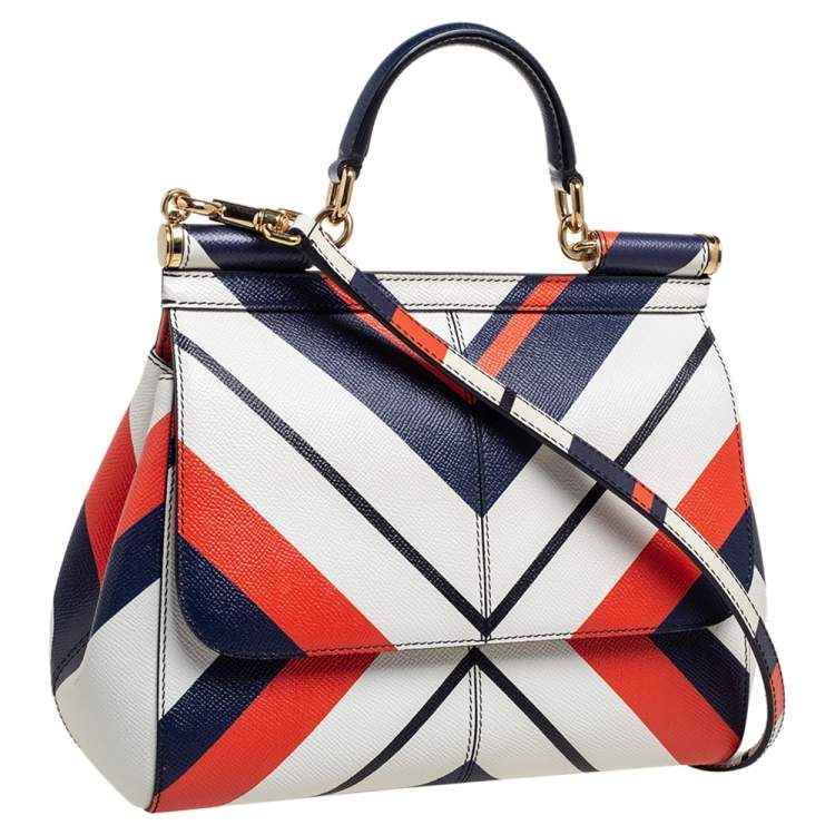 Pre Owned Dolce & Gabbana Multicolor Striped Leather Medium Miss Sicily Top Handle Bag