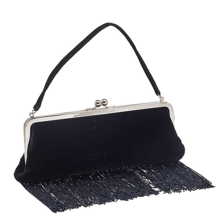 Pre Owned Dolce & Gabbana Black Velvet Fringe Clutch