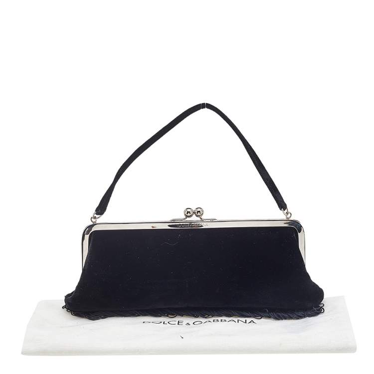 Pre Owned Dolce & Gabbana Black Velvet Fringe Clutch