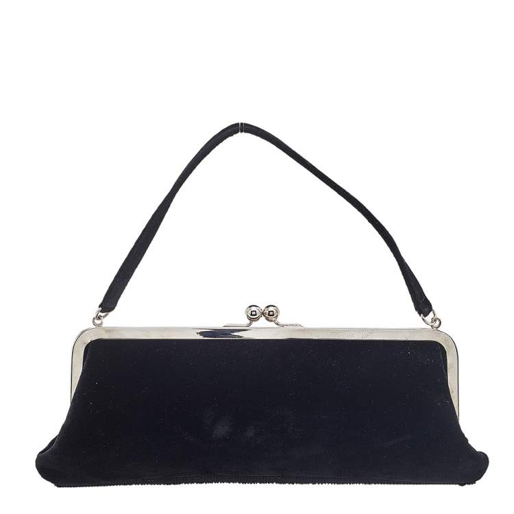 Pre Owned Dolce & Gabbana Black Velvet Fringe Clutch