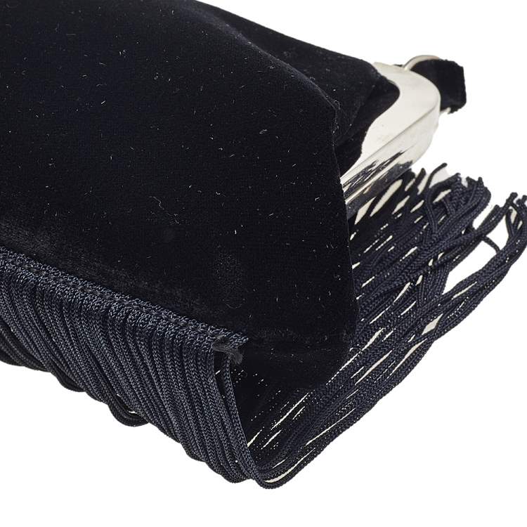 Pre Owned Dolce & Gabbana Black Velvet Fringe Clutch