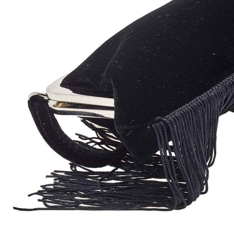 Pre Owned Dolce & Gabbana Black Velvet Fringe Clutch