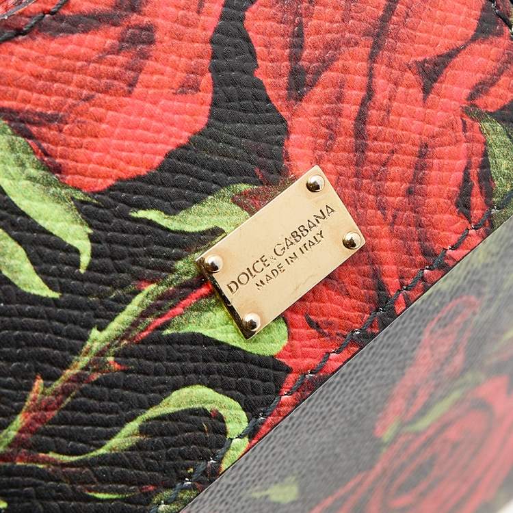 Pre Owned Dolce & Gabbana Black Rose Print Leather Medium Miss Sicily Top Handle Bag
