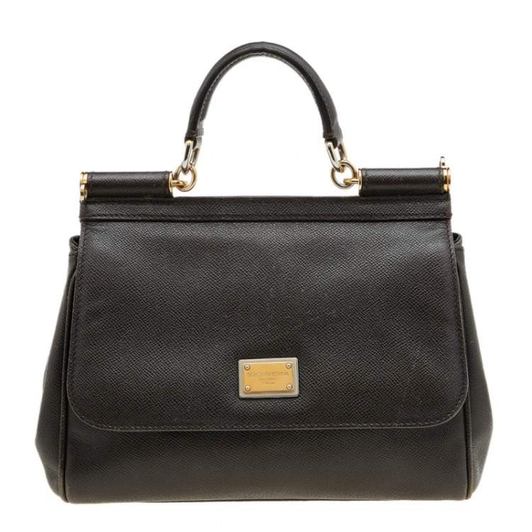 Pre Owned Dolce & Gabbana Dark Brown Leather Medium Miss Sicily Top Handle Bag